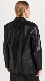 ANINE BING Faux Leather Blazer - Black SzL