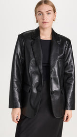 ANINE BING Faux Leather Blazer - Black SzL