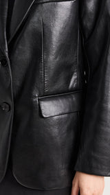 ANINE BING Faux Leather Blazer - Black SzL