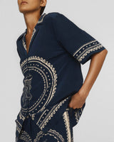 ALÉMAIS Oceane Silk Shirt - Navy Sz8
