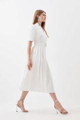 KAREN MILLEN Forever Pleat Midi Dress - Ivory Sz8