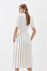 KAREN MILLEN Forever Pleat Midi Dress - Ivory Sz8