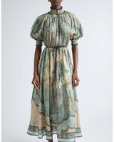 ZIMMERMANN Wanderlust Billow Midi Dress - Green Sz3 NZ12