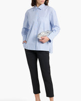 DEREK LAM 10 CROSBY  Estrella Metallic Striped Shirt - Blue SzXS
