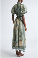 ZIMMERMANN Wanderlust Billow Midi Dress - Green Sz3 NZ12