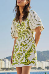 FARM RIO Milani V Neck Mini Dress - White SzS