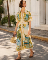 FARM RIO Royal Sea Collared Midi Dress - Off-White SzM