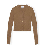 GANNI Mini Ribbed Merino Cardigan - Camel SzS