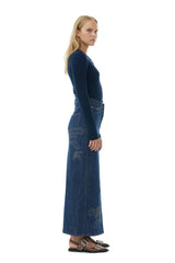 GANNI Mini Ribbed Merino Cardigan - Navy SzS