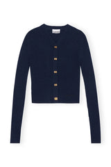 GANNI Mini Ribbed Merino Cardigan - Navy SzS