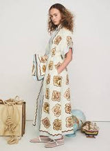 ALÉMAIS Relic Linen Midi Shirtdress - Blue Cream Sz14