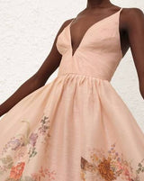 ZIMMERMANN Pavillion V Neck Midi Dress - Peach Sz0 NZ8