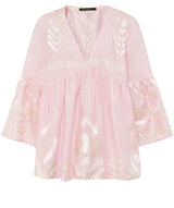 GREEK ARCHAIC KORI Feather Embroidered Top - Pink & White SzM