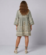GREEK ARCHAIC KORI Feather Embroidered Mini Dress - Green & Gold SzS