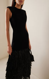 AJE Rushes Raffia Knit Midi Dress - Black SzS