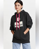 ISABEL MARANT ETOILE Mansel Pink Drawstring Hoodie - Faded Black Sz34 NZXS