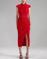 SELF PORTRAIT Ruched Midi Dress - Red Sz10