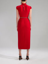 SELF PORTRAIT Ruched Midi Dress - Red Sz10