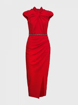 SELF PORTRAIT Ruched Midi Dress - Red Sz10