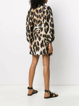 GANNI Linen Silk Wrap Dress - Leopard Sz40 NZ Large