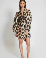 GANNI Linen Silk Wrap Dress - Leopard Sz40 NZ Large