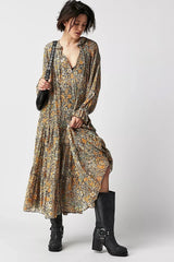 FREE PEOPLE Feeling Groovy Maxi Dress - Black Floral SzM