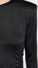 TIBI Micro Jersey Shoulderpad Fitted Crewneck Top - Black SzM