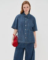 TIBI Summer Denim Camp Shirt - Classic Wash SzS