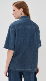 TIBI Summer Denim Camp Shirt - Classic Wash SzS