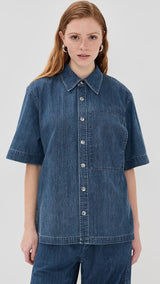 TIBI Summer Denim Camp Shirt - Classic Wash SzS