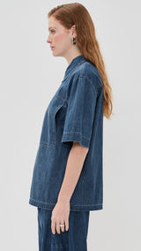 TIBI Summer Denim Camp Shirt - Classic Wash SzS