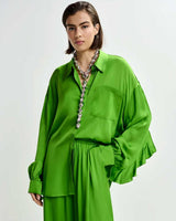 ESSENTIEL ANTWERP Judith Ruffle Oversize Shirt - Green SzXS