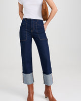 VERONICA BEARD Dylan High-Rise Straight Cuffed Jean - Dark Wash Sz25