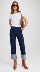 VERONICA BEARD Dylan High-Rise Straight Cuffed Jean - Dark Wash Sz25