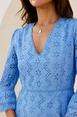 ASPIGA Victoria Cotton Broderie Dress - Blue SzXL