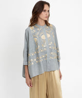 GREEK ARCHAIC KORI Blossom Oversize Shirt - Grey & Gold SzXS