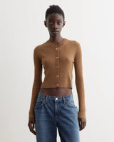 GANNI Mini Ribbed Merino Cardigan - Camel SzS