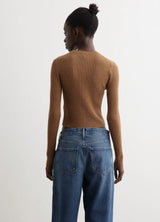 GANNI Mini Ribbed Merino Cardigan - Camel SzS