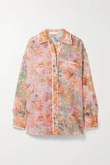 ZIMMERMANN Cira Crochet Trimmed Floral Shirt - Multi Sz2 NZ12