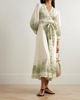 ZIMMERMANN Wanderlust Wrap Midi Dress - Green Sz3 NZ14