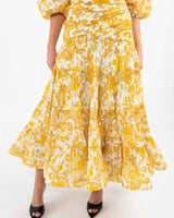 ZIMMERMANN Postcard Pleated Skirt - Swirl Floral Yellow Sz2 NZ12