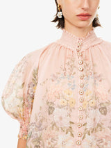 ZIMMERMANN Waverly Floral-Print Blouse - Pastel Pink Sz4 NZ16
