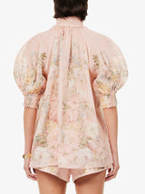 ZIMMERMANN Waverly Floral-Print Blouse - Pastel Pink Sz4 NZ16