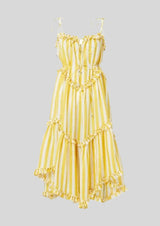 ZIMMERMANN Lumino Asymmetric Ruffled Striped Linen Midi Dress - Yellow O/S