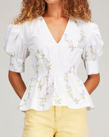 GANNI Cotton Poplin Top - White Floral Sz38 NZ10