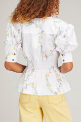 GANNI Cotton Poplin Top - White Floral Sz38 NZ10