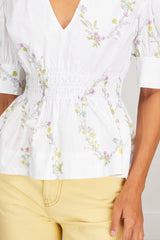 GANNI Cotton Poplin Top - White Floral Sz38 NZ10