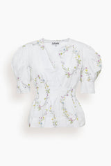 GANNI Cotton Poplin Top - White Floral Sz38 NZ10