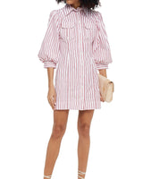 GANNI Organic Cotton Poplin Mini Dress - Red Stripe SZ8